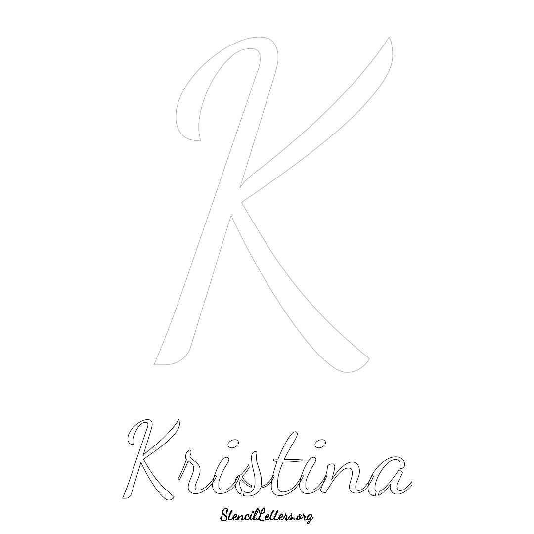 Kristina printable name initial stencil in Cursive Script Lettering