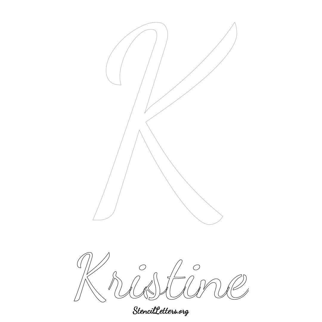 Kristine printable name initial stencil in Cursive Script Lettering