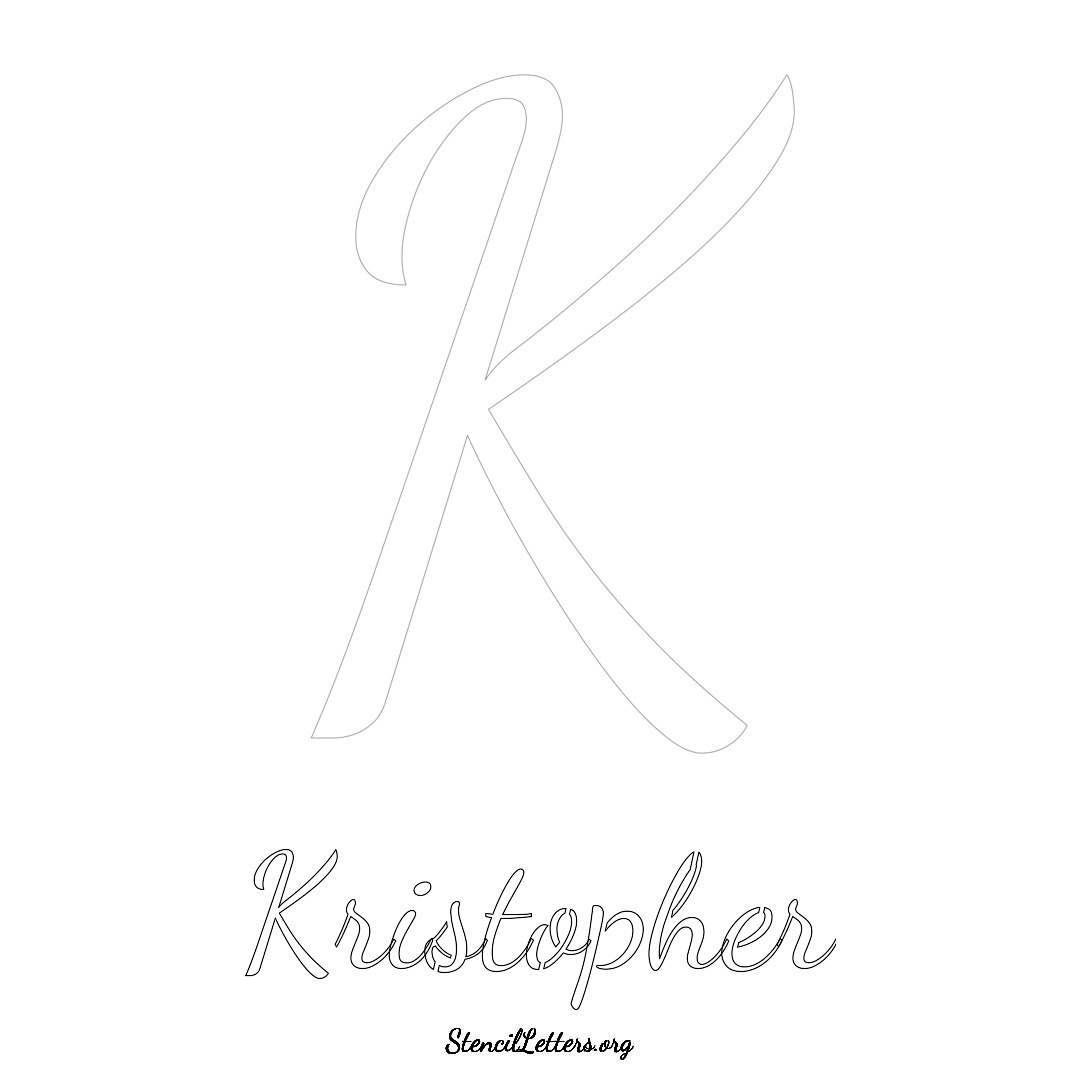 Kristopher printable name initial stencil in Cursive Script Lettering