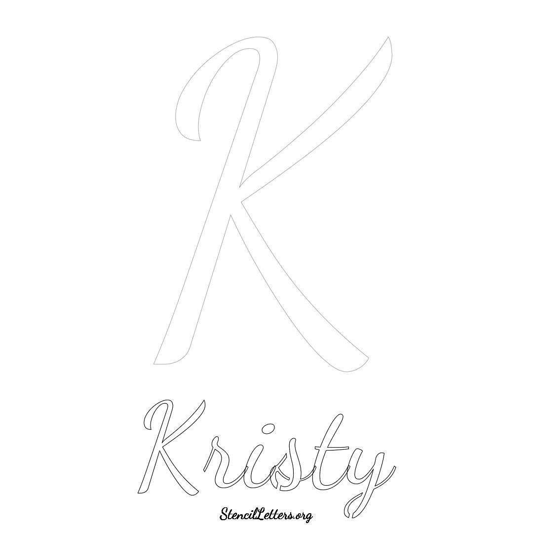 Kristy printable name initial stencil in Cursive Script Lettering