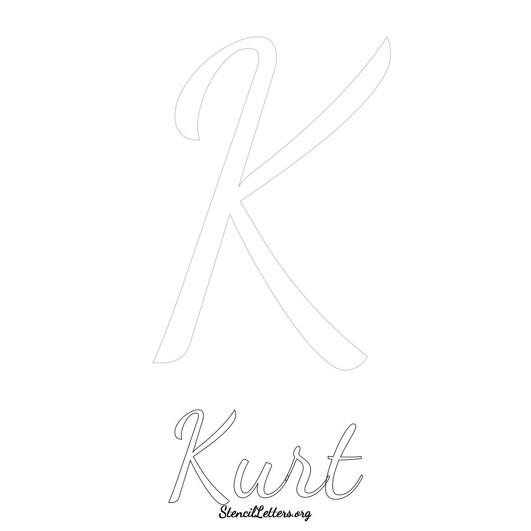 Kurt printable name initial stencil in Cursive Script Lettering