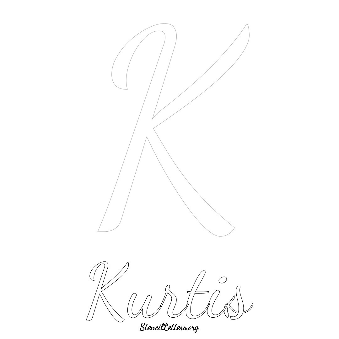 Kurtis printable name initial stencil in Cursive Script Lettering