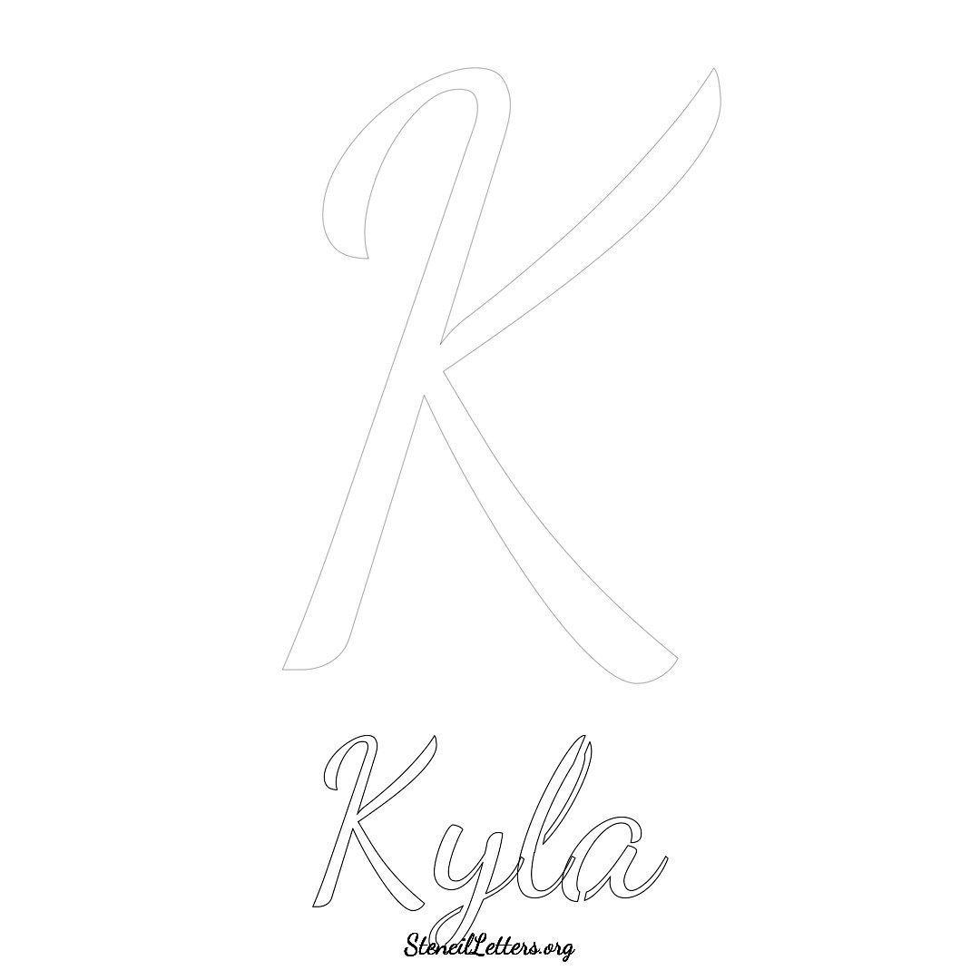 Kyla printable name initial stencil in Cursive Script Lettering