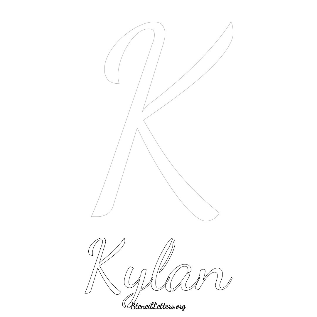 Kylan printable name initial stencil in Cursive Script Lettering