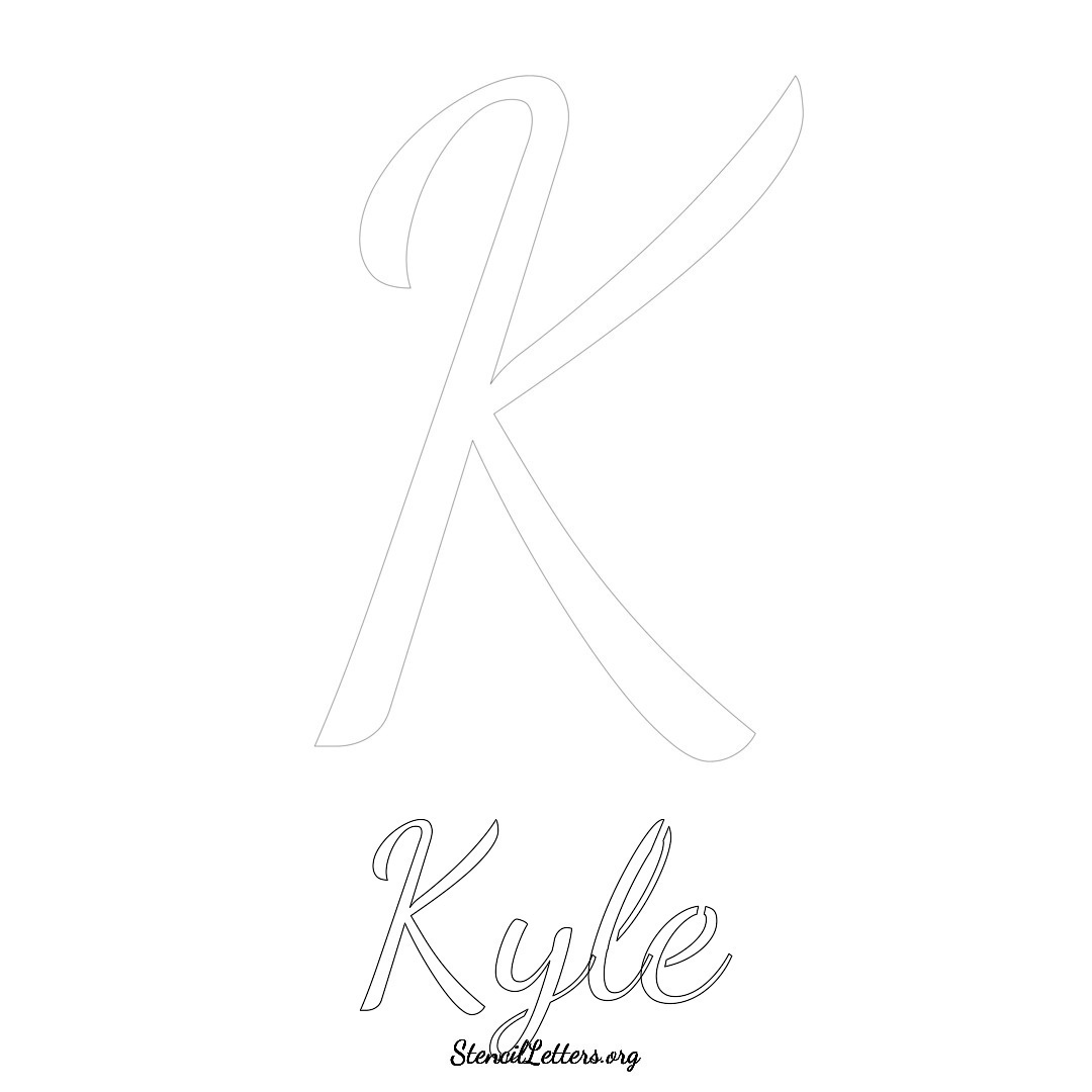 Kyle printable name initial stencil in Cursive Script Lettering