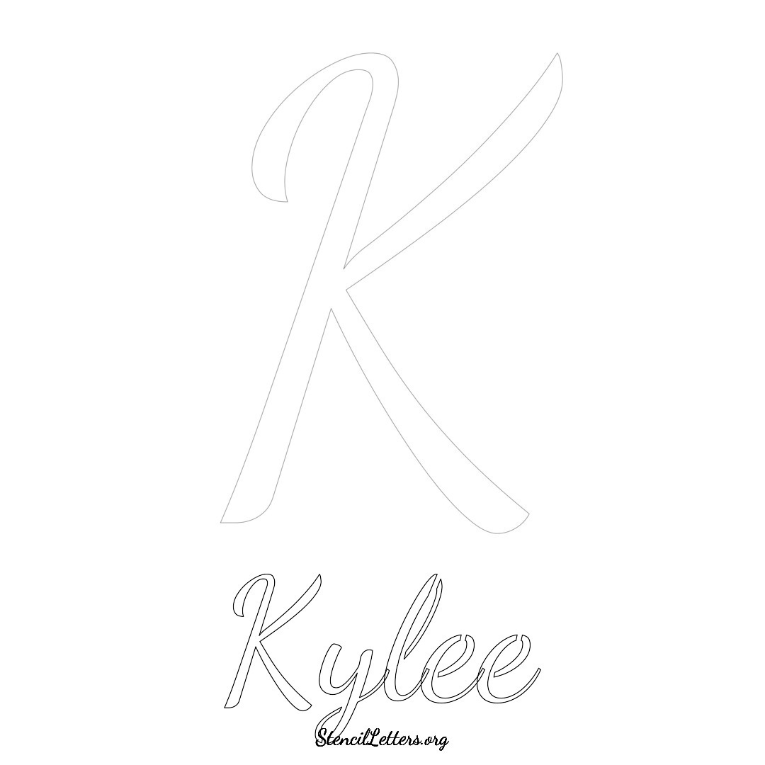 Kylee printable name initial stencil in Cursive Script Lettering