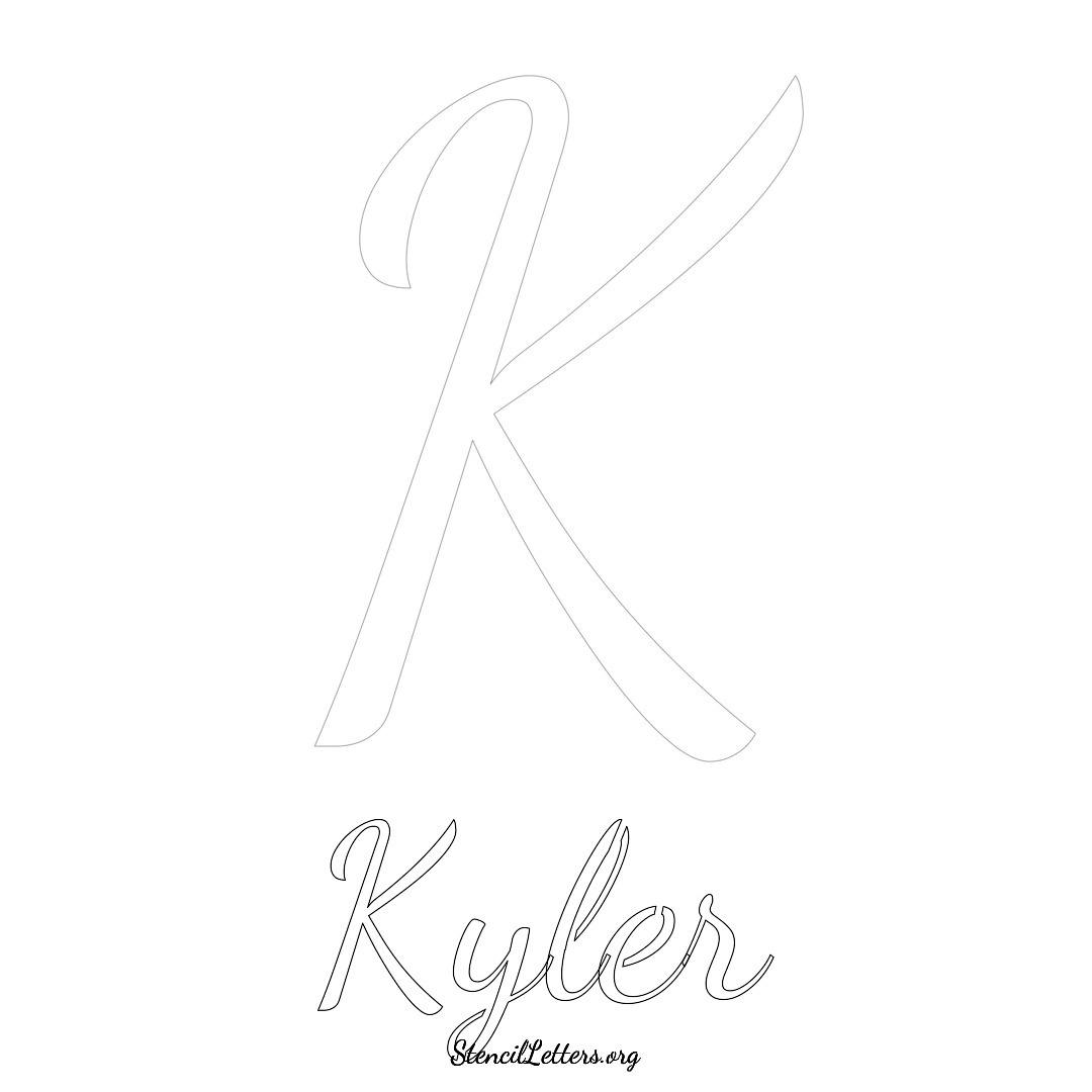 Kyler printable name initial stencil in Cursive Script Lettering