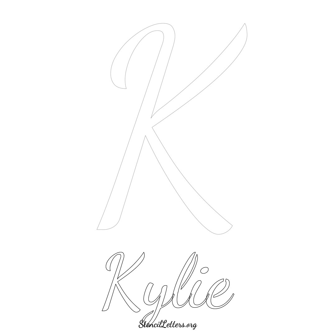 Kylie printable name initial stencil in Cursive Script Lettering