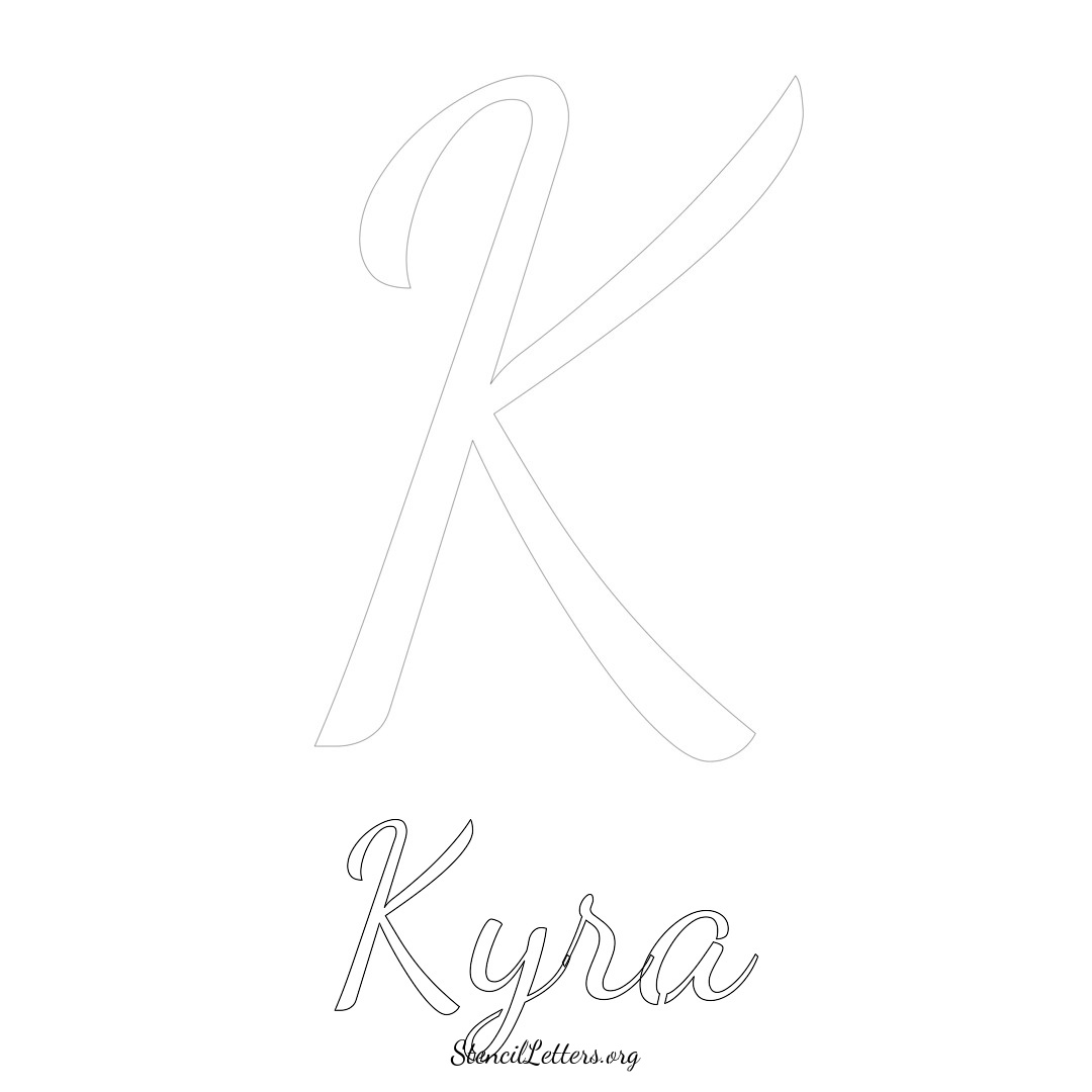 Kyra printable name initial stencil in Cursive Script Lettering