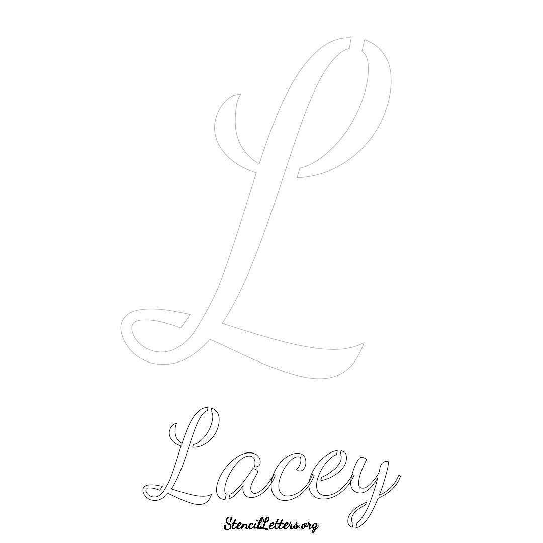 Lacey printable name initial stencil in Cursive Script Lettering