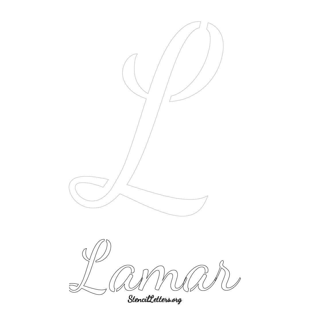 Lamar printable name initial stencil in Cursive Script Lettering