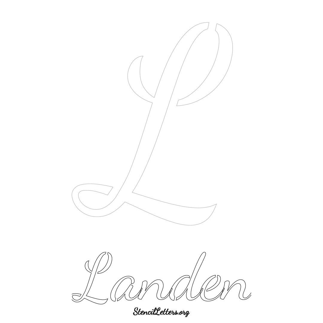 Landen printable name initial stencil in Cursive Script Lettering