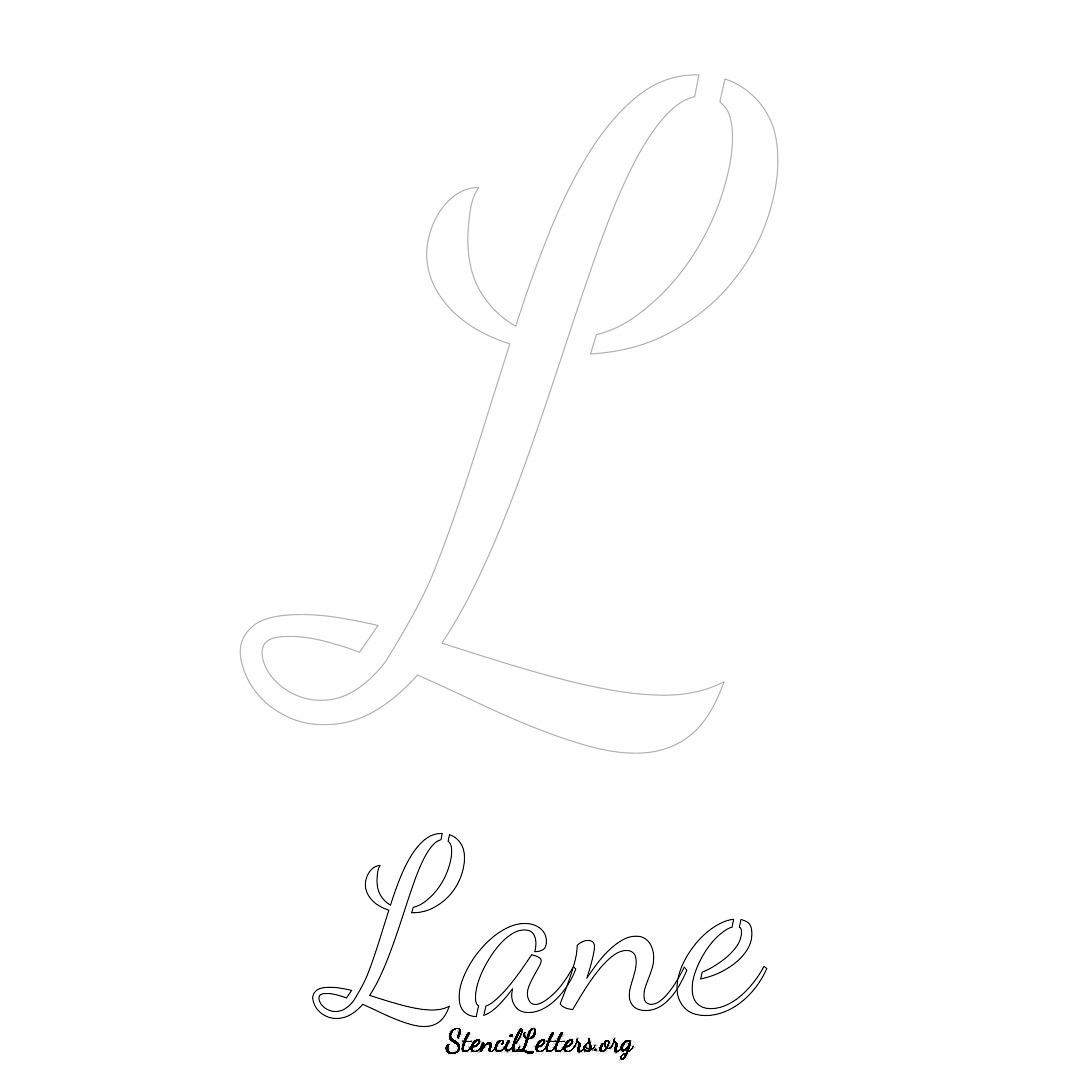 Lane printable name initial stencil in Cursive Script Lettering