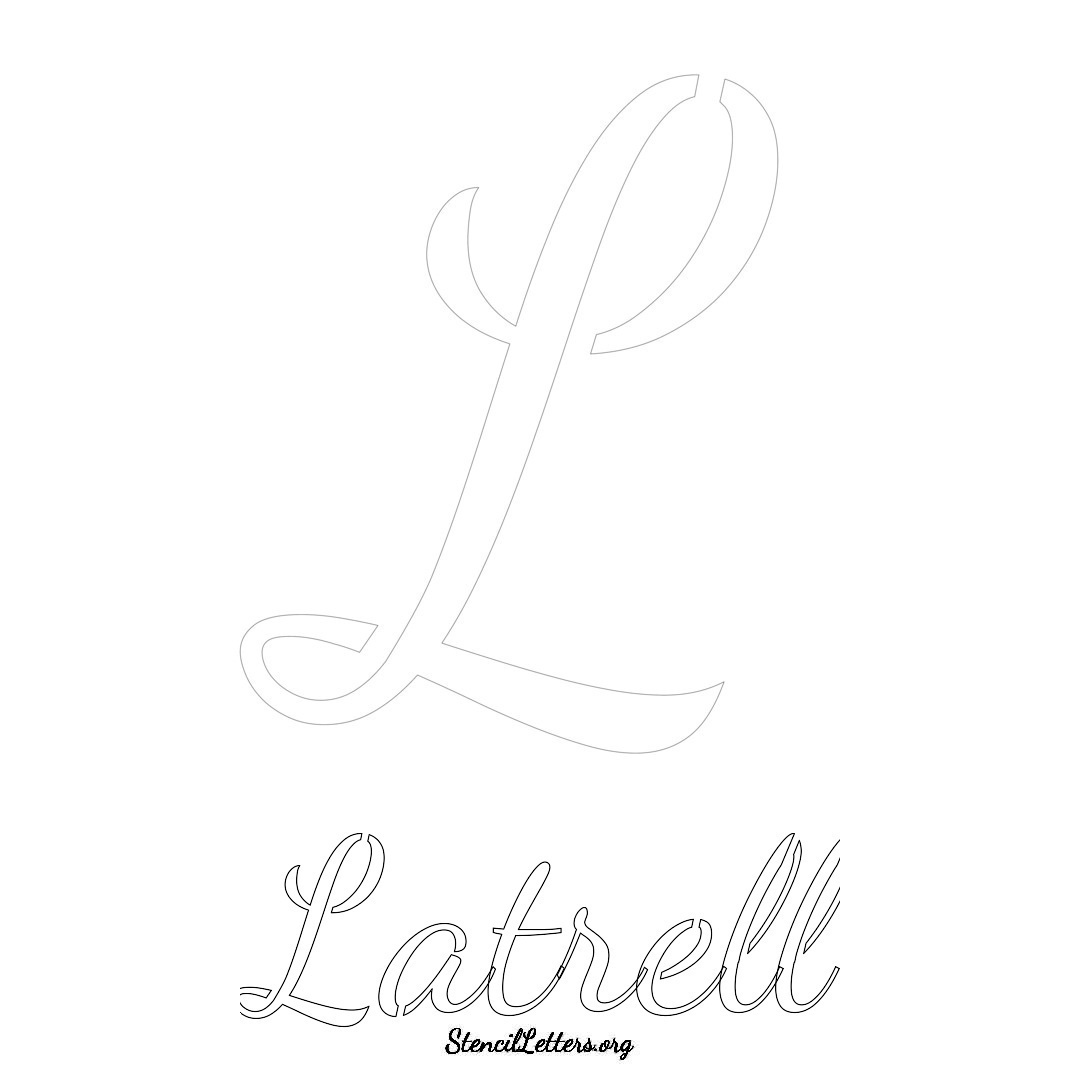Latrell printable name initial stencil in Cursive Script Lettering