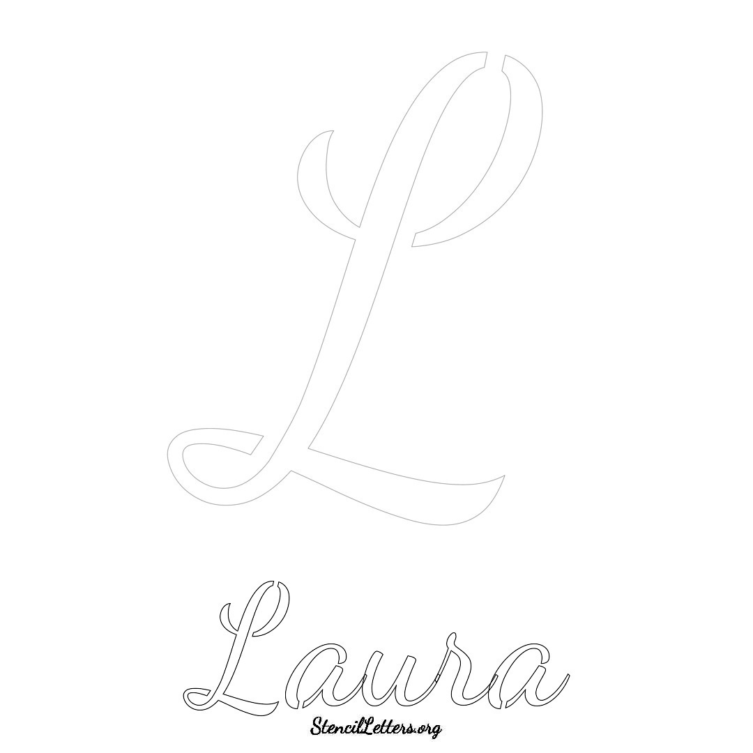 Laura printable name initial stencil in Cursive Script Lettering