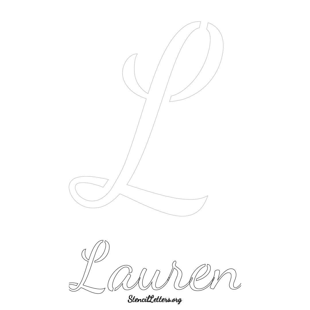 Lauren printable name initial stencil in Cursive Script Lettering