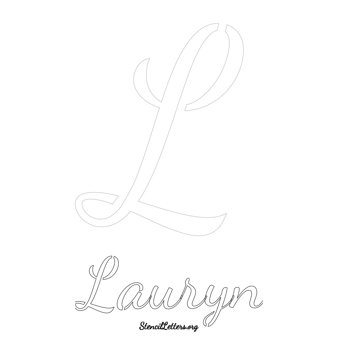 Lauryn printable name initial stencil in Cursive Script Lettering