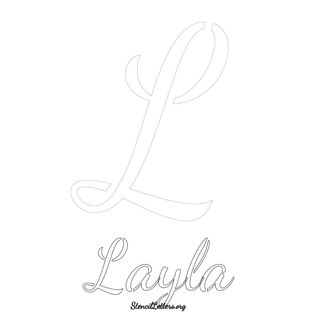 Layla printable name initial stencil in Cursive Script Lettering