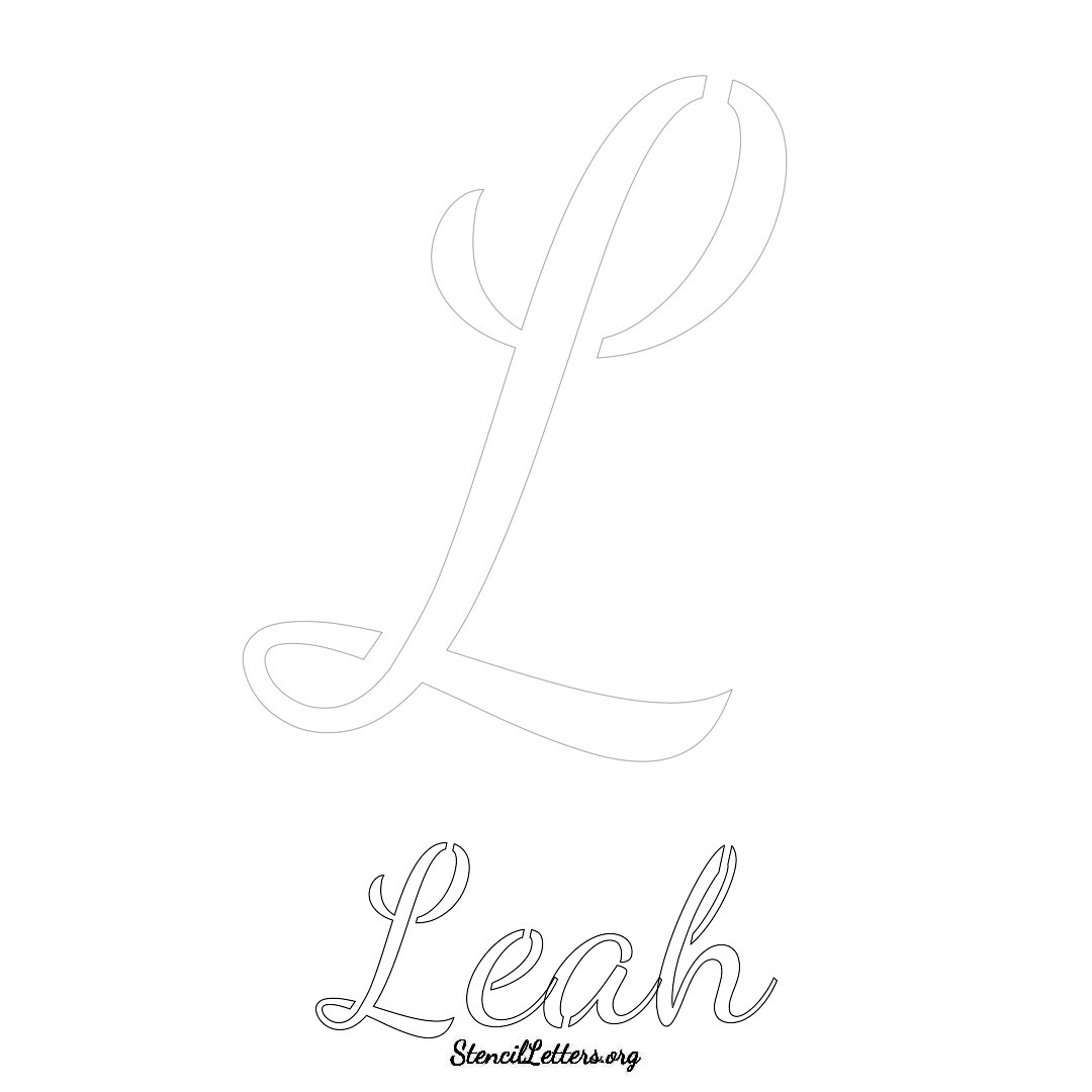 Leah printable name initial stencil in Cursive Script Lettering