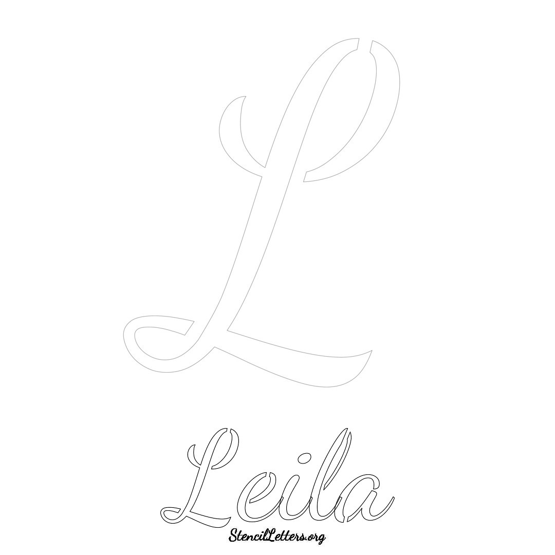 Leila printable name initial stencil in Cursive Script Lettering