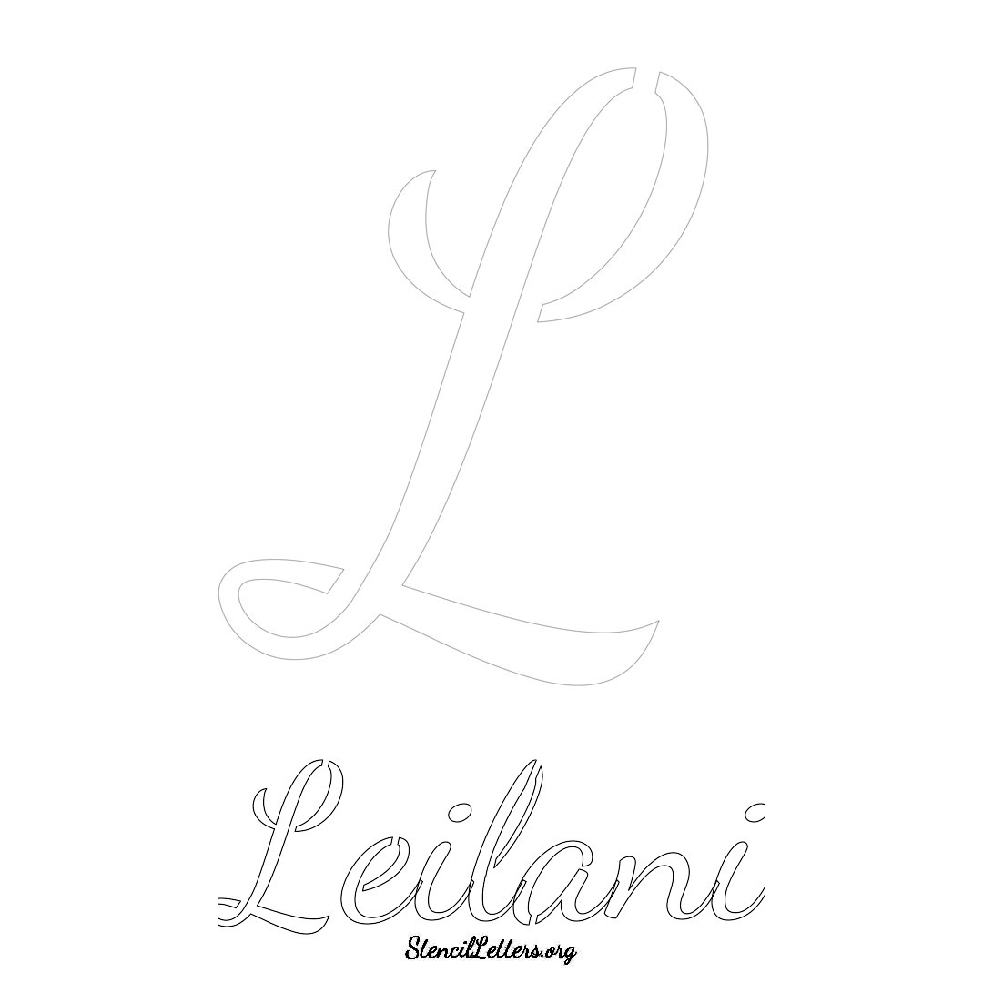 Leilani printable name initial stencil in Cursive Script Lettering