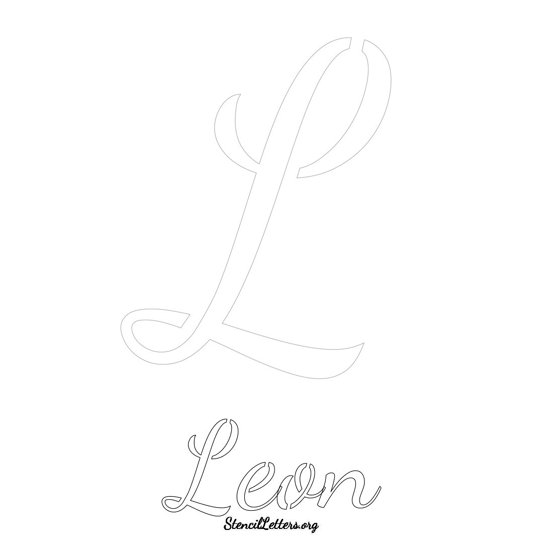 Leon printable name initial stencil in Cursive Script Lettering