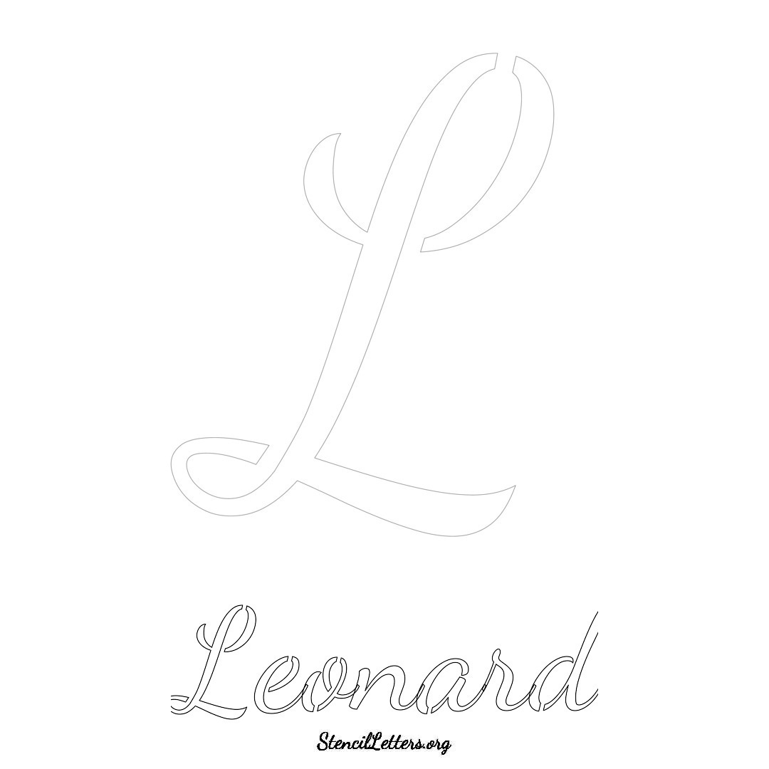 Leonard printable name initial stencil in Cursive Script Lettering