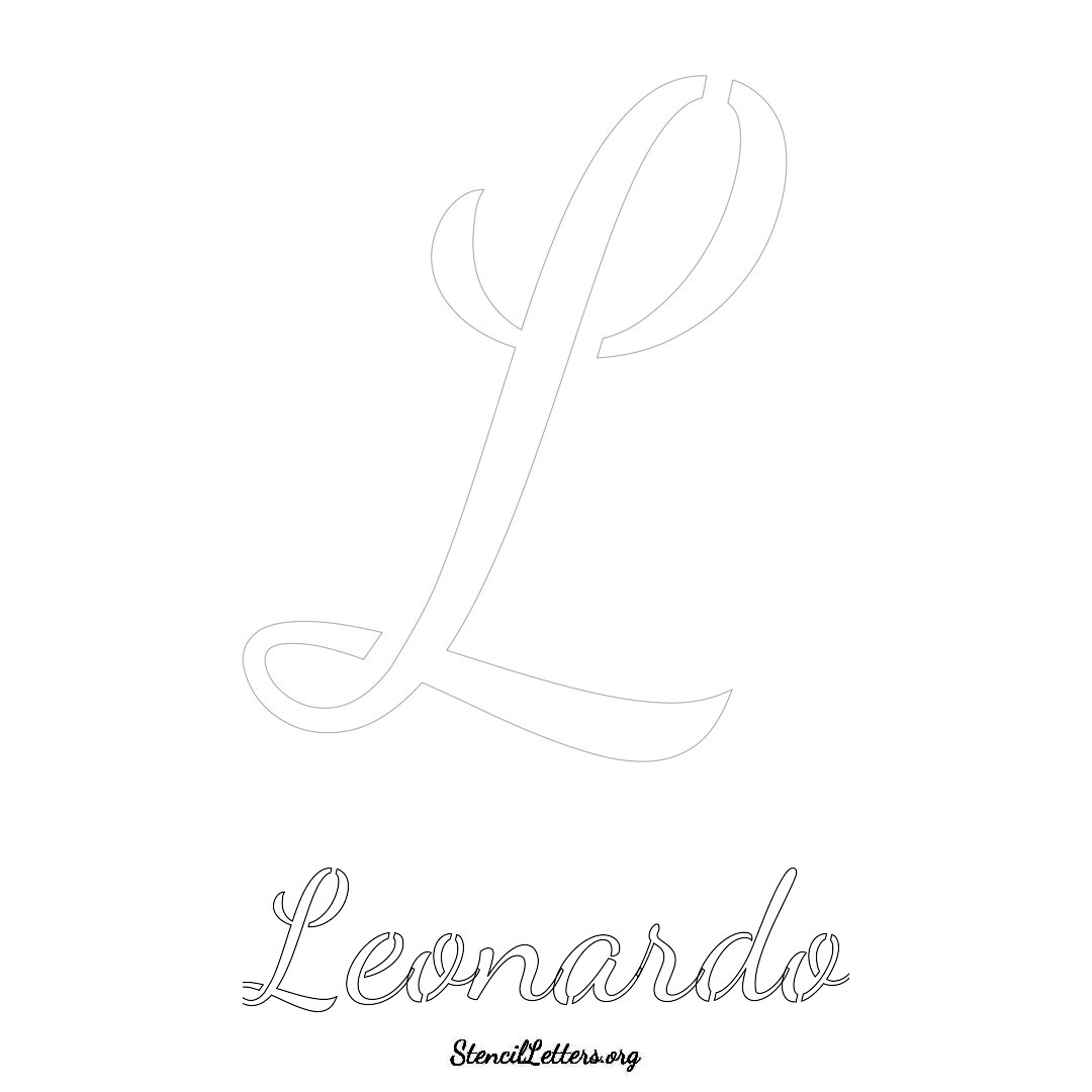Leonardo printable name initial stencil in Cursive Script Lettering