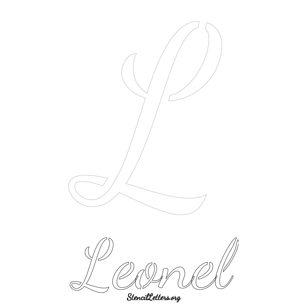 Leonel printable name initial stencil in Cursive Script Lettering