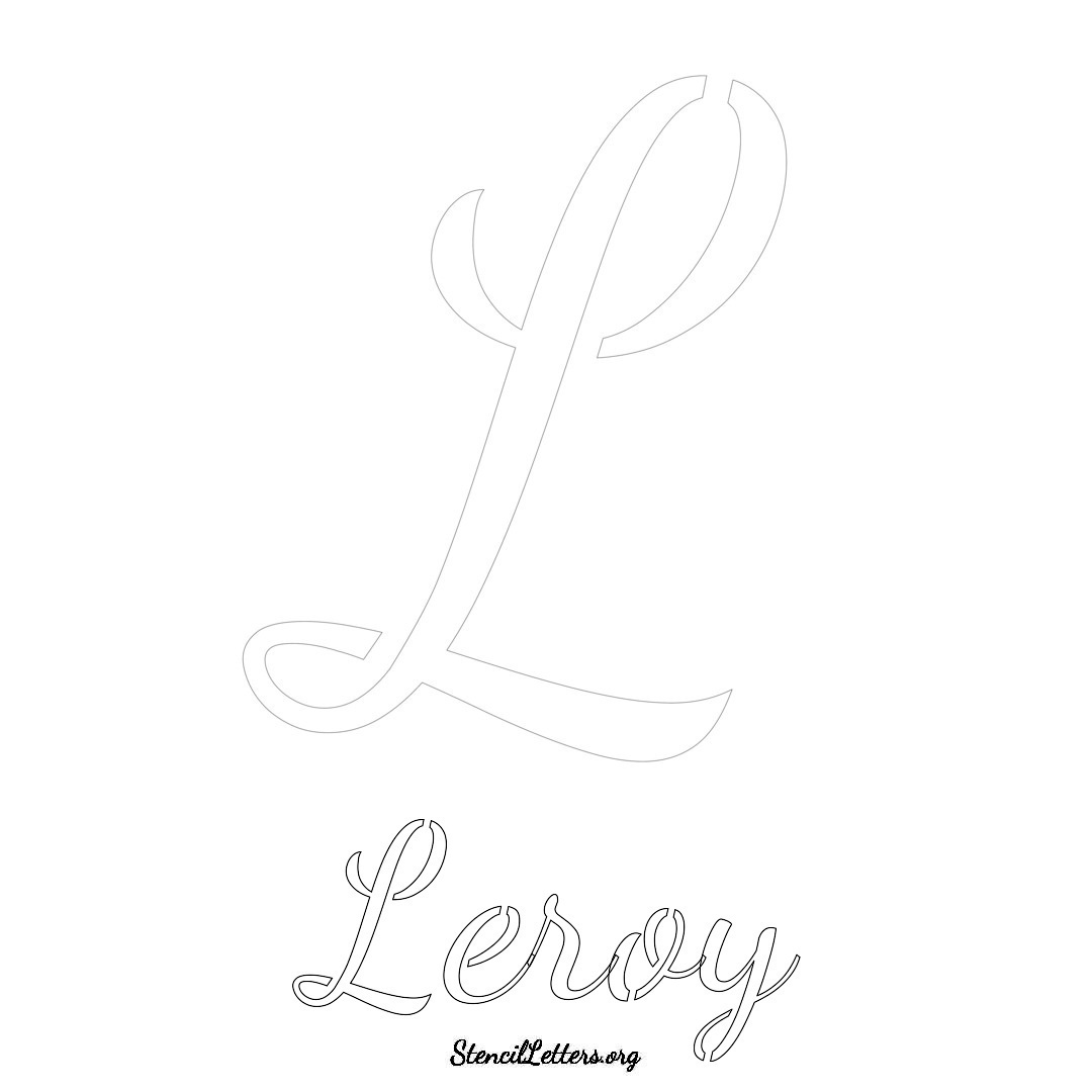 Leroy printable name initial stencil in Cursive Script Lettering