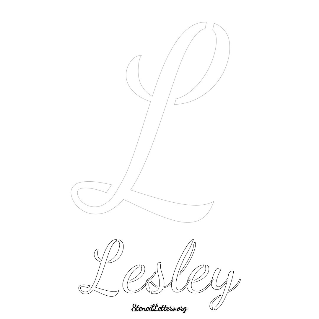 Lesley printable name initial stencil in Cursive Script Lettering