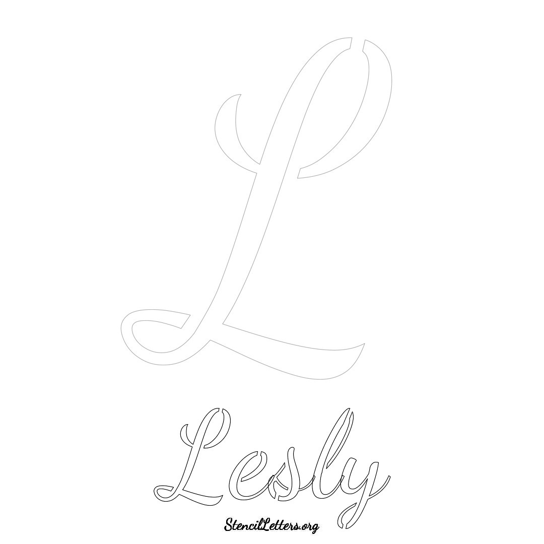 Lesly printable name initial stencil in Cursive Script Lettering