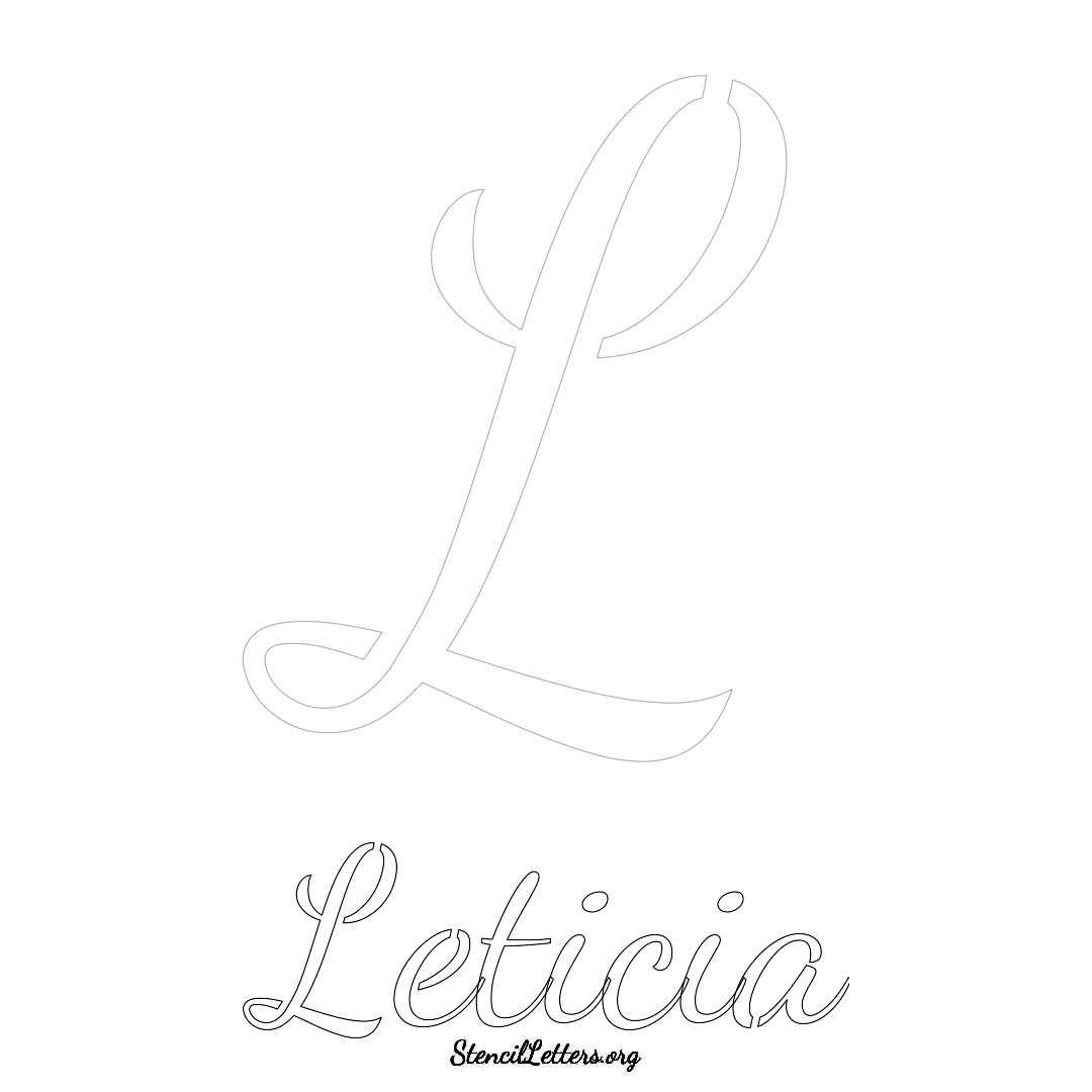 Leticia printable name initial stencil in Cursive Script Lettering