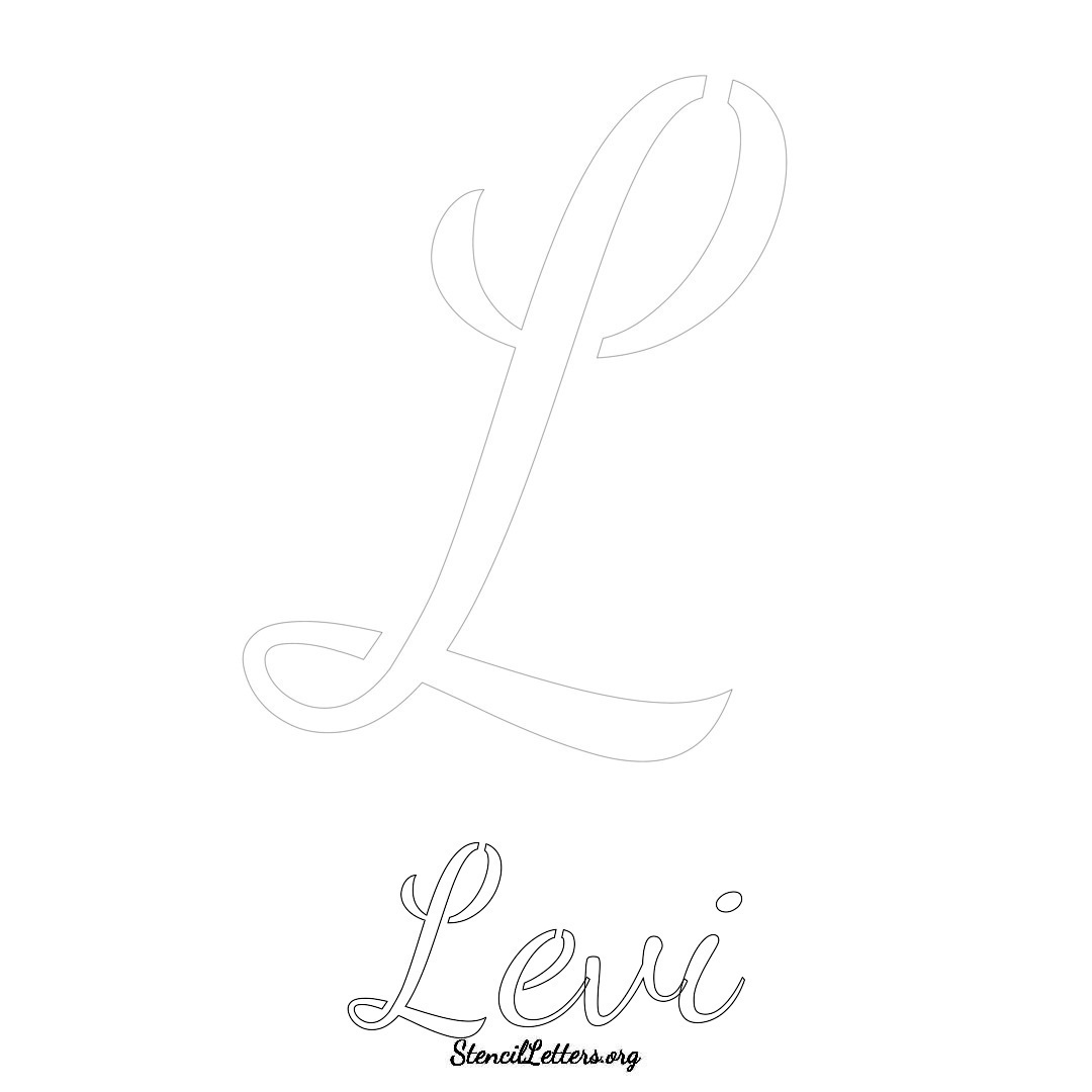 Levi printable name initial stencil in Cursive Script Lettering