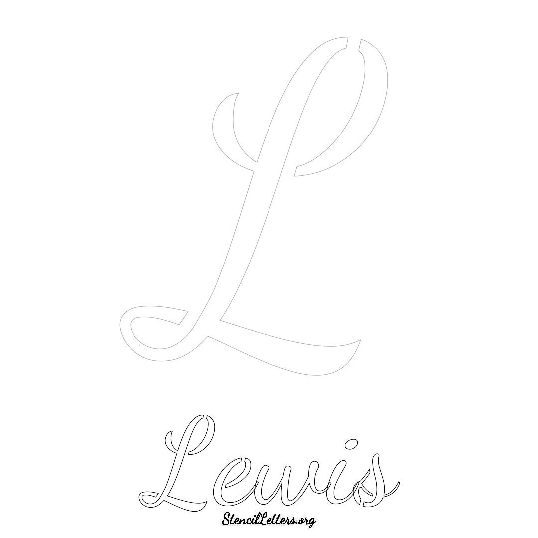 Lewis printable name initial stencil in Cursive Script Lettering