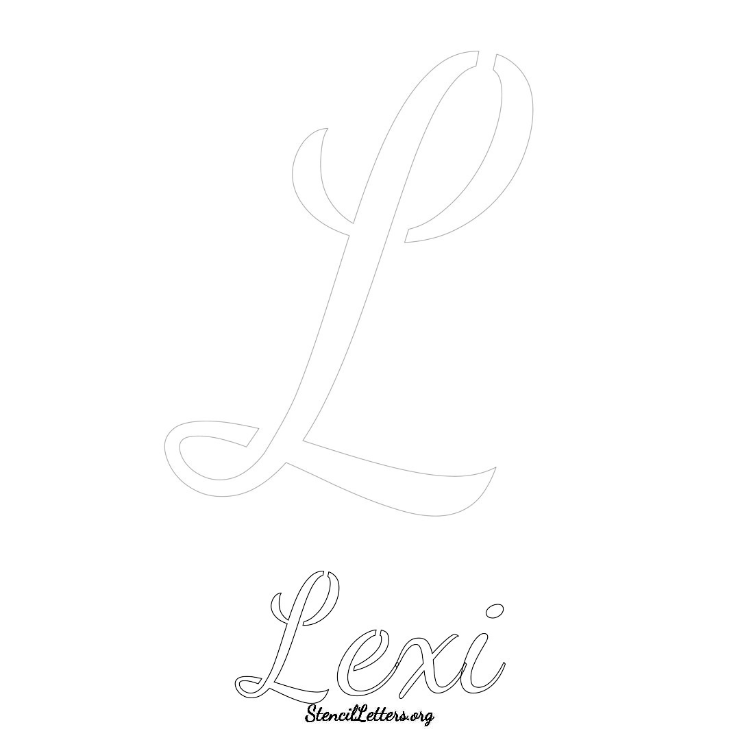 Lexi printable name initial stencil in Cursive Script Lettering