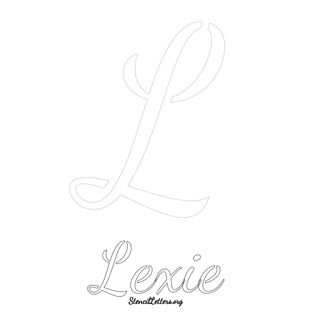 Lexie printable name initial stencil in Cursive Script Lettering