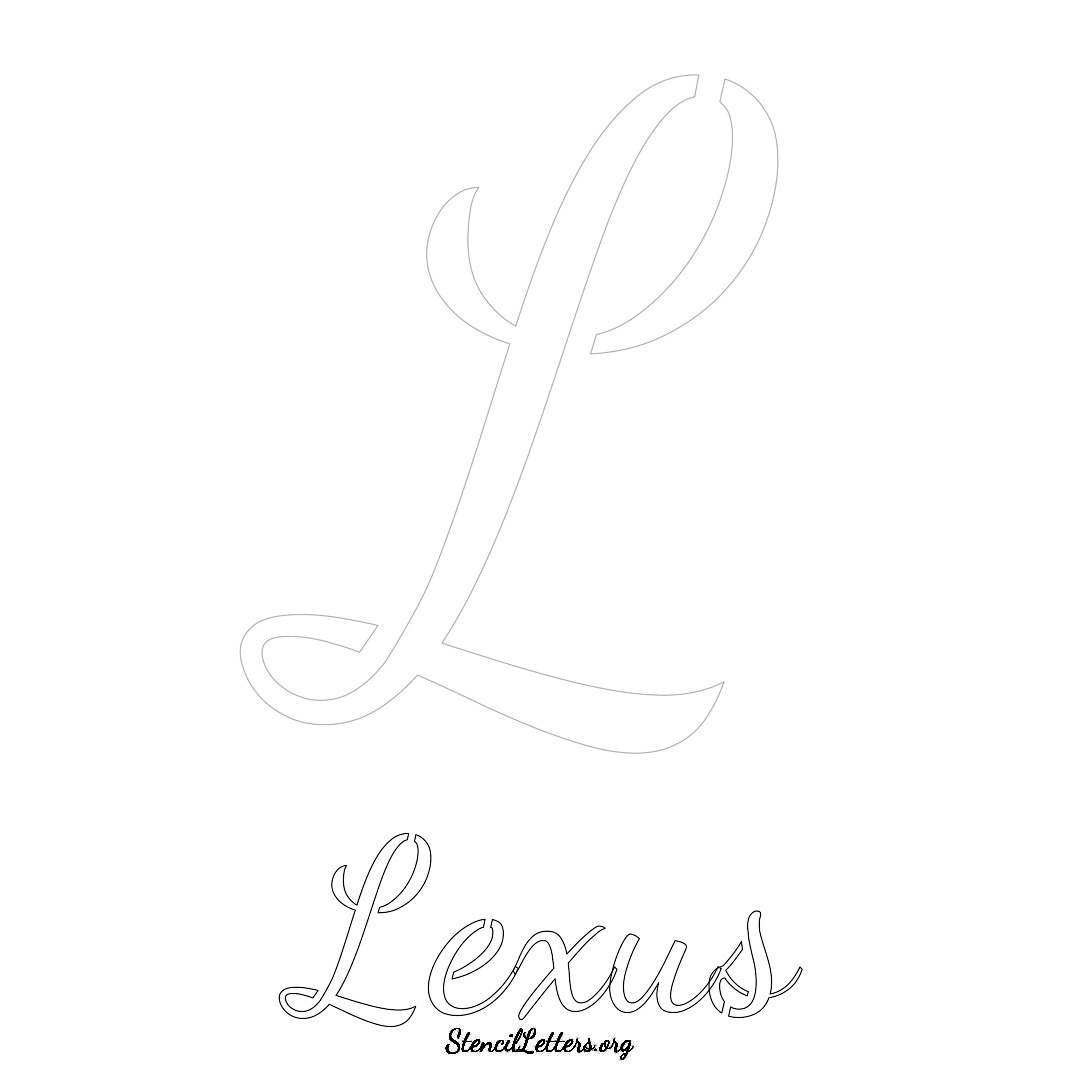 Lexus printable name initial stencil in Cursive Script Lettering