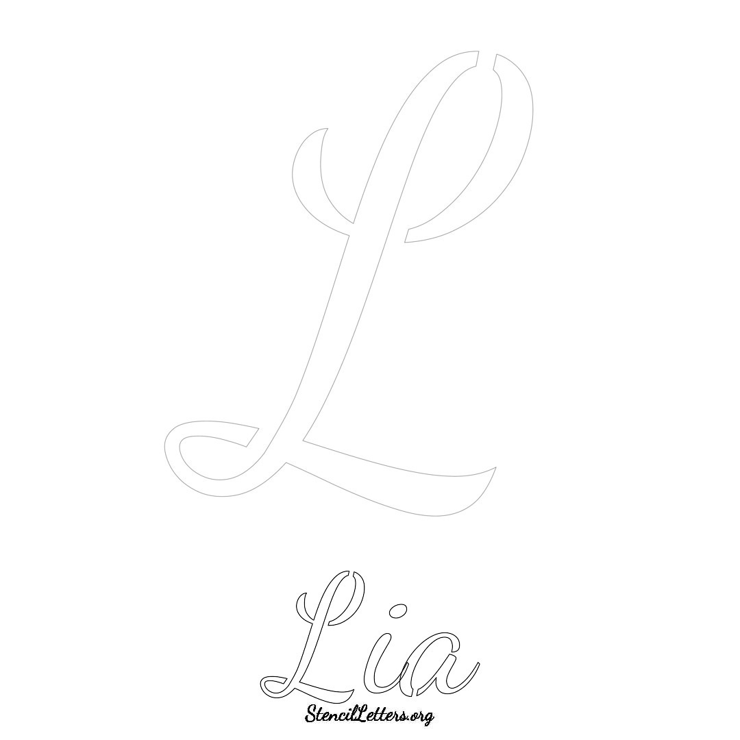 Lia printable name initial stencil in Cursive Script Lettering
