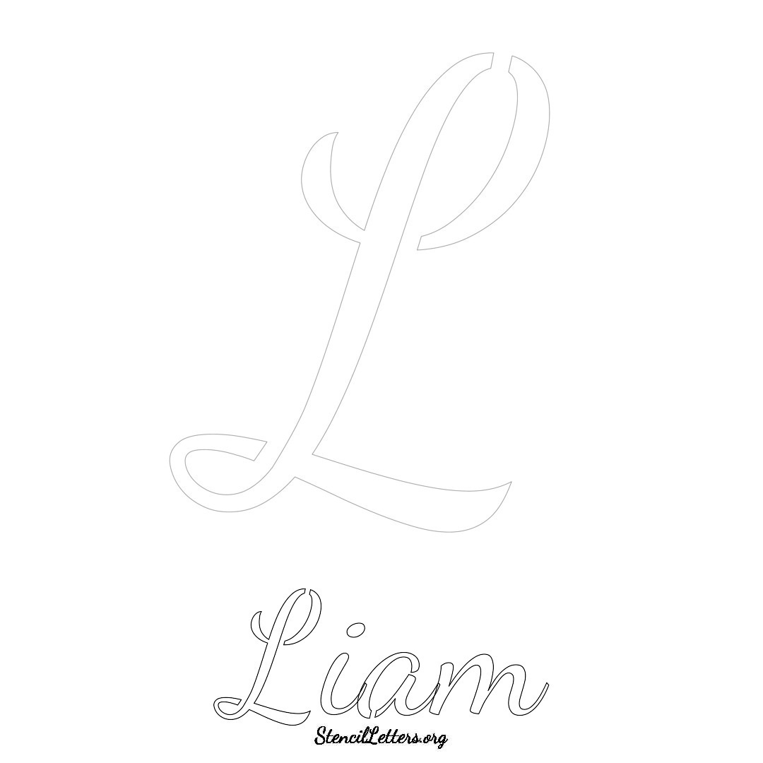 Liam printable name initial stencil in Cursive Script Lettering