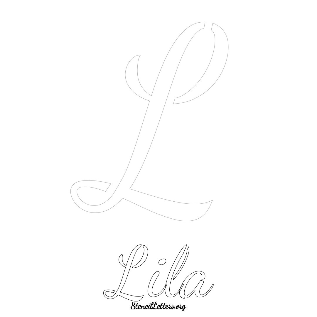 Lila printable name initial stencil in Cursive Script Lettering