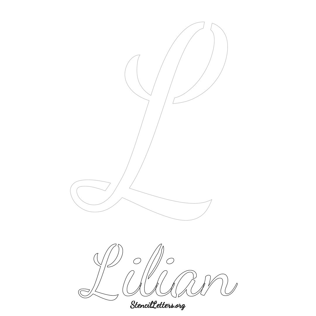 Lilian printable name initial stencil in Cursive Script Lettering