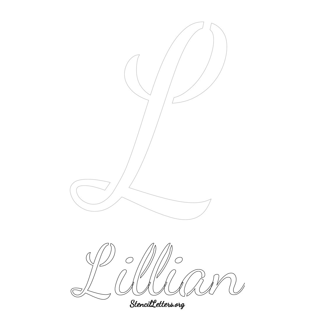 Lillian printable name initial stencil in Cursive Script Lettering