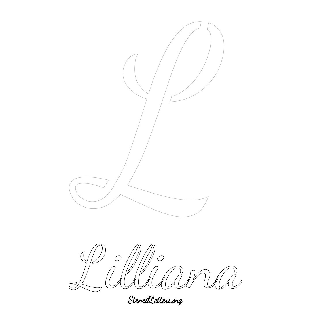 Lilliana printable name initial stencil in Cursive Script Lettering