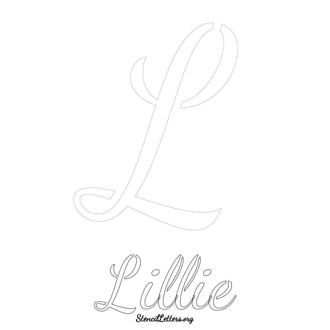 Lillie printable name initial stencil in Cursive Script Lettering