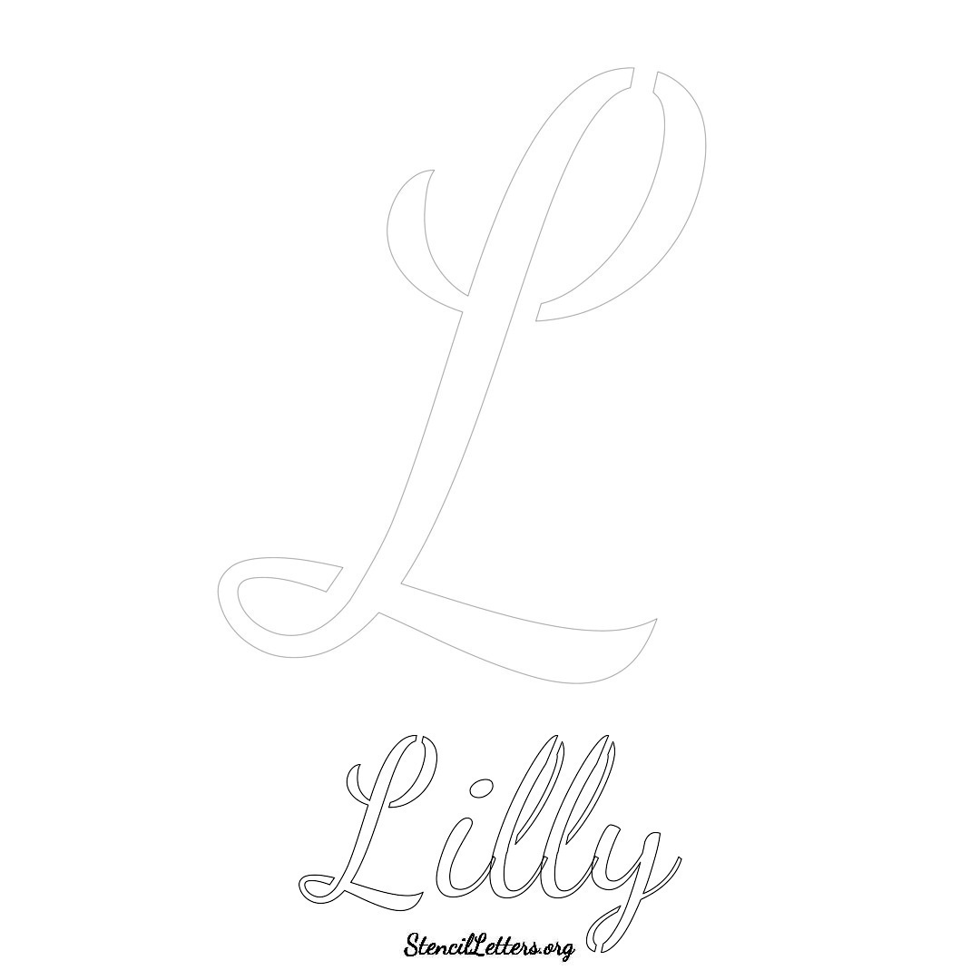 Lilly printable name initial stencil in Cursive Script Lettering