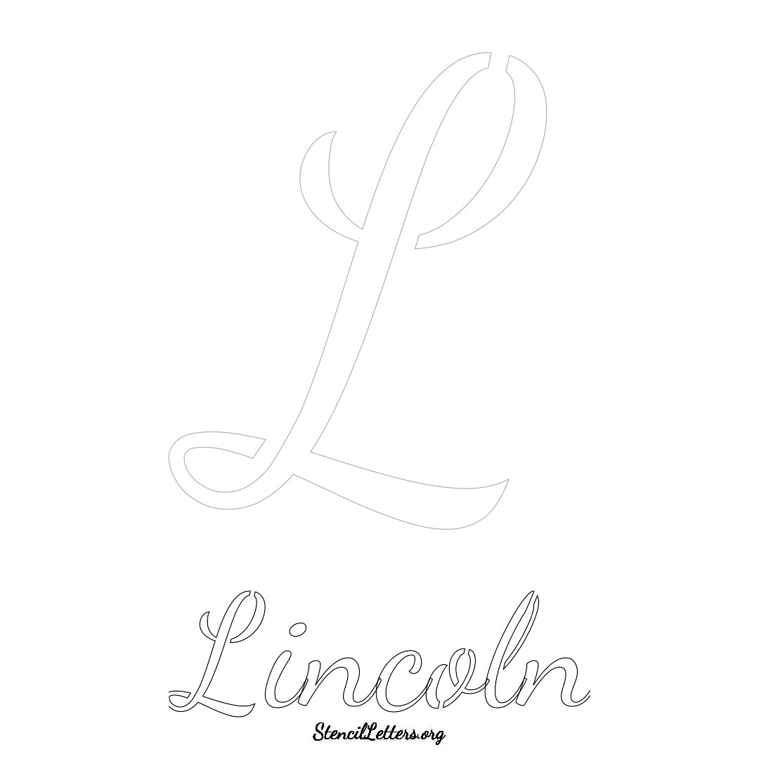 Lincoln printable name initial stencil in Cursive Script Lettering