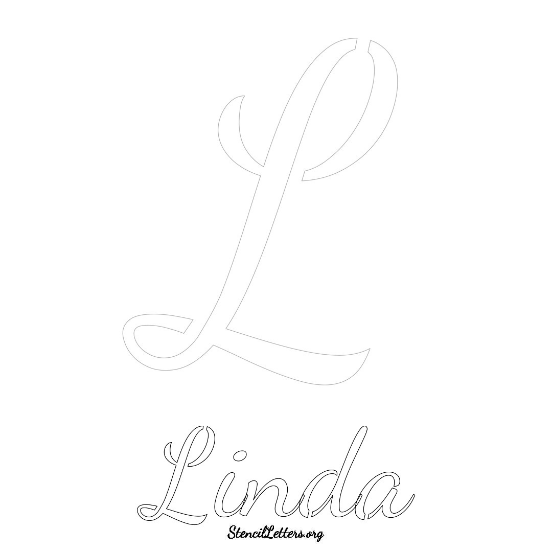 Linda printable name initial stencil in Cursive Script Lettering