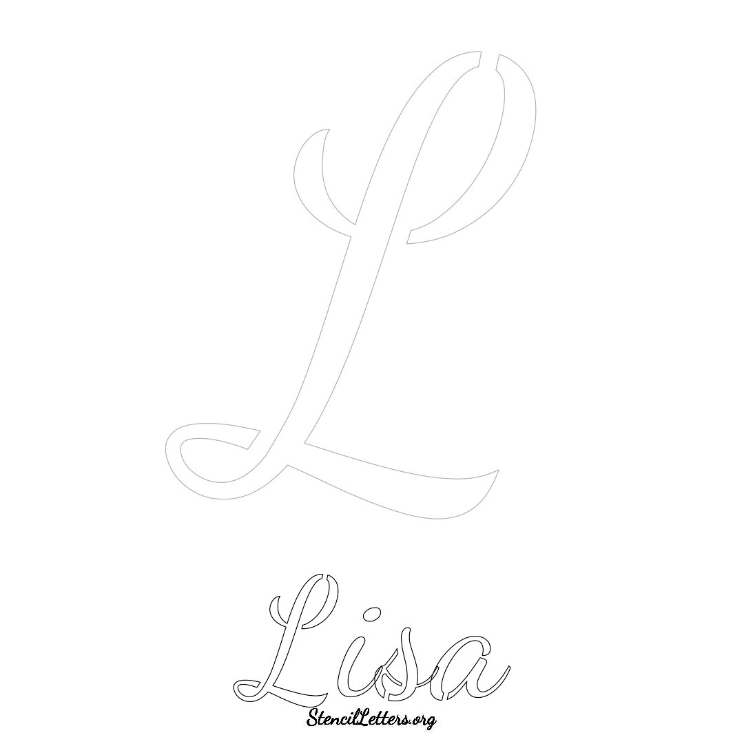 Lisa printable name initial stencil in Cursive Script Lettering