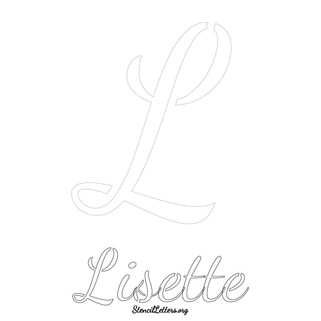 Lisette printable name initial stencil in Cursive Script Lettering